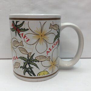 White Plumeria Aloha Jim Lieu Island Heritage 1996 Coffee Mug Hawaii Fish Flower